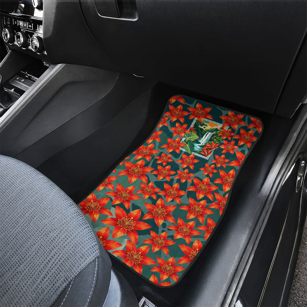 Fiji Taveuni Parrot Car Mats Tropical Waterfall Landscape With Floral Tribal Pattern