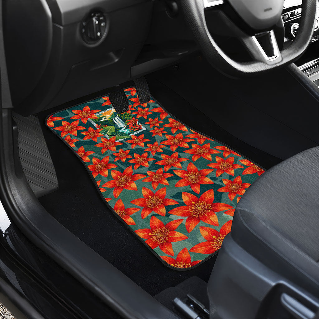 Fiji Taveuni Parrot Car Mats Tropical Waterfall Landscape With Floral Tribal Pattern