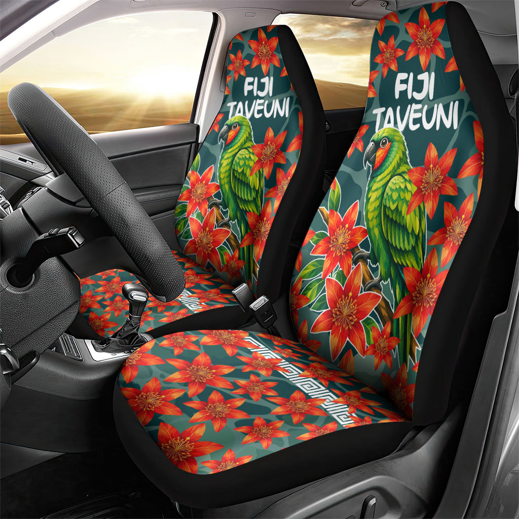 Fiji Taveuni Parrot Car Seat Cover Tropical Waterfall Landscape With Floral Tribal Pattern