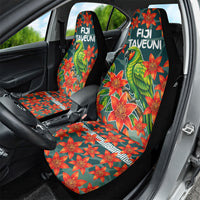 Fiji Taveuni Parrot Car Seat Cover Tropical Waterfall Landscape With Floral Tribal Pattern