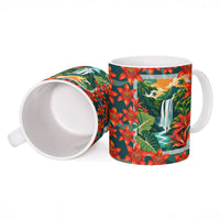 Fiji Taveuni Parrot Ceramic Mug Tropical Waterfall Landscape With Floral Tribal Pattern