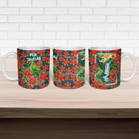 Fiji Taveuni Parrot Ceramic Mug Tropical Waterfall Landscape With Floral Tribal Pattern