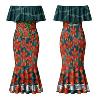 Fiji Taveuni Parrot Family Matching Mermaid Dress and Hawaiian Shirt Tropical Waterfall Landscape With Floral Tribal Pattern