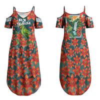 Fiji Taveuni Parrot Family Matching Summer Maxi Dress and Hawaiian Shirt Tropical Waterfall Landscape With Floral Tribal Pattern