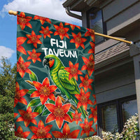 Fiji Taveuni Parrot Garden Flag Tropical Waterfall Landscape With Floral Tribal Pattern