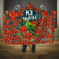 Fiji Taveuni Parrot Hooded Blanket Tropical Waterfall Landscape With Floral Tribal Pattern