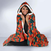 Fiji Taveuni Parrot Hooded Blanket Tropical Waterfall Landscape With Floral Tribal Pattern