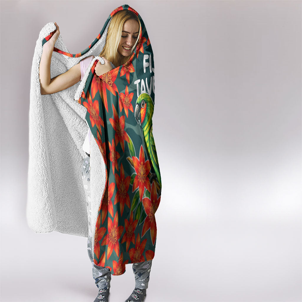 Fiji Taveuni Parrot Hooded Blanket Tropical Waterfall Landscape With Floral Tribal Pattern