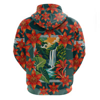 Fiji Taveuni Parrot Hoodie Tropical Waterfall Landscape With Floral Tribal Pattern