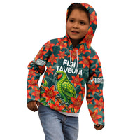 Fiji Taveuni Parrot Kid Hoodie Tropical Waterfall Landscape With Floral Tribal Pattern