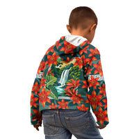 Fiji Taveuni Parrot Kid Hoodie Tropical Waterfall Landscape With Floral Tribal Pattern