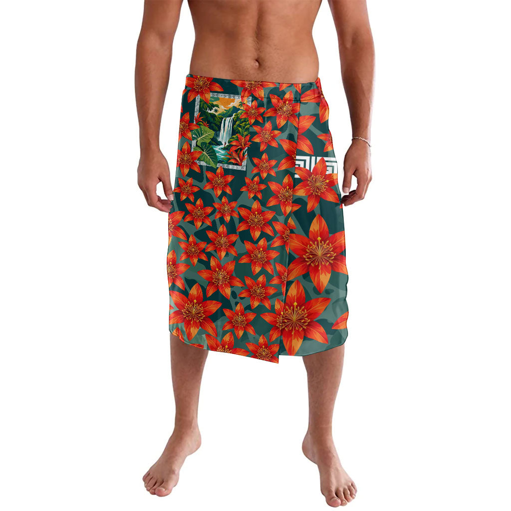 Fiji Taveuni Parrot Lavalava Tropical Waterfall Landscape With Floral Tribal Pattern