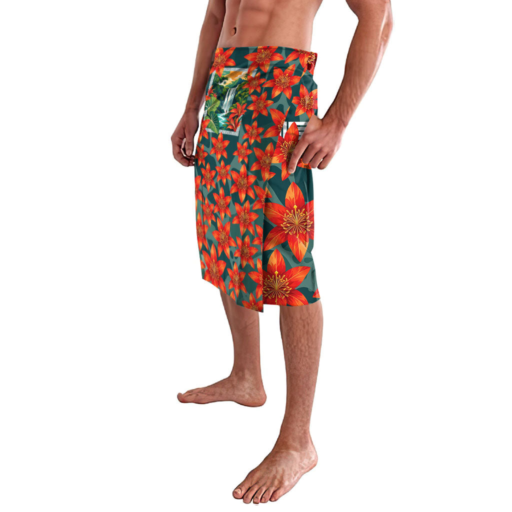 Fiji Taveuni Parrot Lavalava Tropical Waterfall Landscape With Floral Tribal Pattern