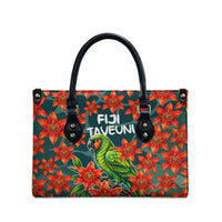 Fiji Taveuni Parrot Leather Bag Tropical Waterfall Landscape With Floral Tribal Pattern