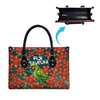 Fiji Taveuni Parrot Leather Bag Tropical Waterfall Landscape With Floral Tribal Pattern