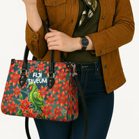 Fiji Taveuni Parrot Leather Bag Tropical Waterfall Landscape With Floral Tribal Pattern