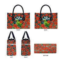 Fiji Taveuni Parrot Leather Bag Tropical Waterfall Landscape With Floral Tribal Pattern