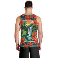 Fiji Taveuni Parrot Men Tank Top Tropical Waterfall Landscape With Floral Tribal Pattern