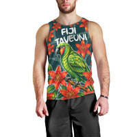 Fiji Taveuni Parrot Men Tank Top Tropical Waterfall Landscape With Floral Tribal Pattern