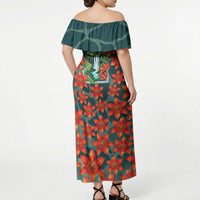 Fiji Taveuni Parrot Off Shoulder Maxi Dress Tropical Waterfall Landscape With Floral Tribal Pattern