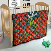 Fiji Taveuni Parrot Quilt Tropical Waterfall Landscape With Floral Tribal Pattern