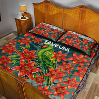 Fiji Taveuni Parrot Quilt Bed Set Tropical Waterfall Landscape With Floral Tribal Pattern