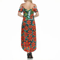 Fiji Taveuni Parrot Summer Maxi Dress Tropical Waterfall Landscape With Floral Tribal Pattern