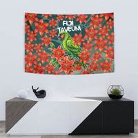 Fiji Taveuni Parrot Tapestry Tropical Waterfall Landscape With Floral Tribal Pattern