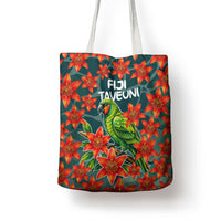 Fiji Taveuni Parrot Tote Bag Tropical Waterfall Landscape With Floral Tribal Pattern