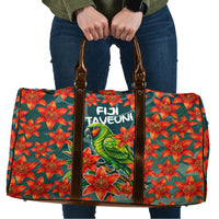 Fiji Taveuni Parrot Travel Bag Tropical Waterfall Landscape With Floral Tribal Pattern