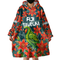 Fiji Taveuni Parrot Wearable Blanket Hoodie Tropical Waterfall Landscape With Floral Tribal Pattern