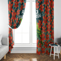 Fiji Taveuni Parrot Window Curtain Tropical Waterfall Landscape With Floral Tribal Pattern