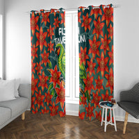 Fiji Taveuni Parrot Window Curtain Tropical Waterfall Landscape With Floral Tribal Pattern
