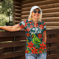 Fiji Taveuni Parrot Women Polo Shirt Tropical Waterfall Landscape With Floral Tribal Pattern