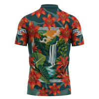 Fiji Taveuni Parrot Zipper Polo Shirt Tropical Waterfall Landscape With Floral Tribal Pattern