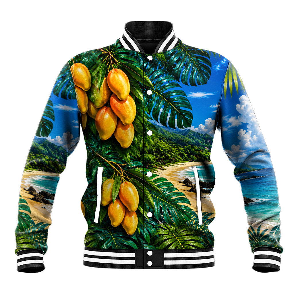 Hawaiian Mango Tropical Beach Baseball Jacket Scenic Island Nature Exotic Fruit Graphic