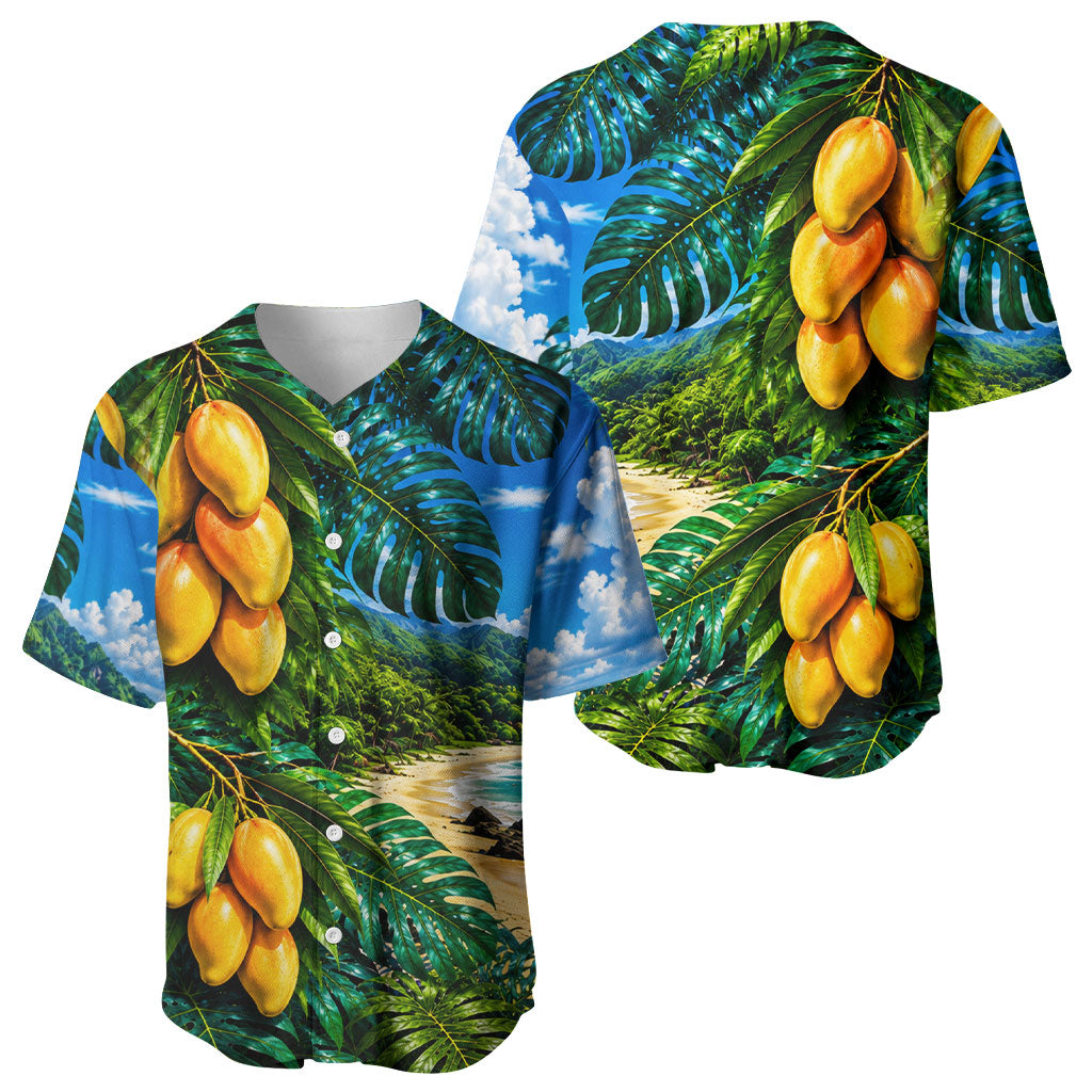 Hawaiian Mango Tropical Beach Baseball Jersey Scenic Island Nature Exotic Fruit Graphic