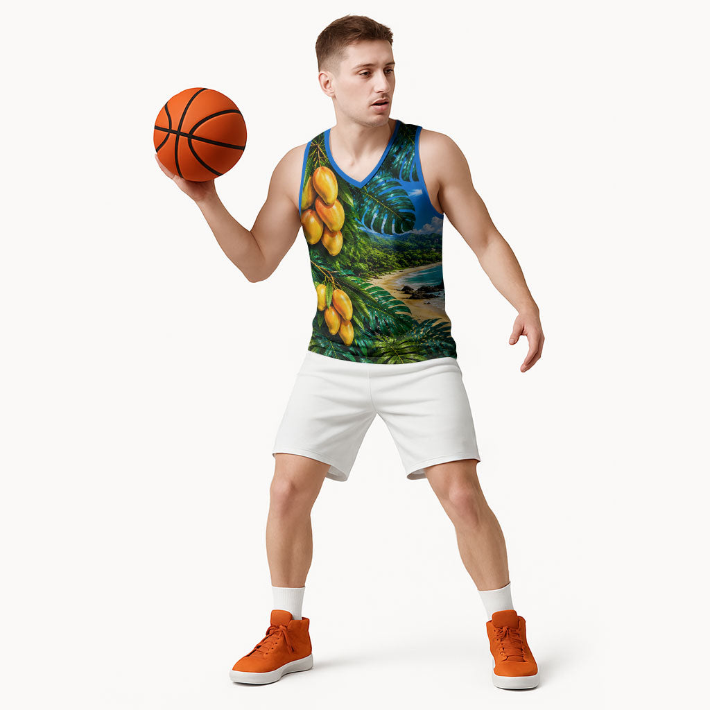 Hawaiian Mango Tropical Beach Basketball Jersey Scenic Island Nature Exotic Fruit Graphic