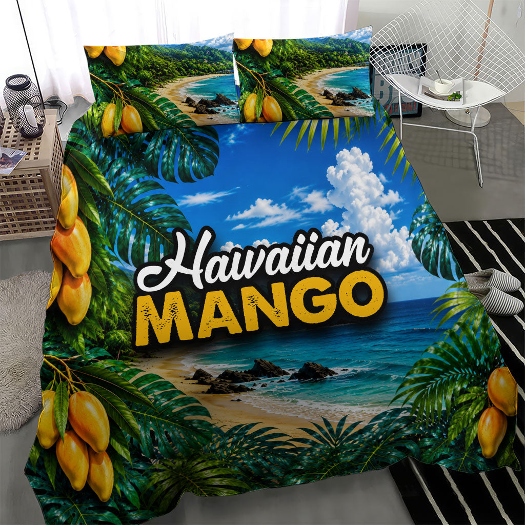Hawaiian Mango Tropical Beach Bedding Set Scenic Island Nature Exotic Fruit Graphic