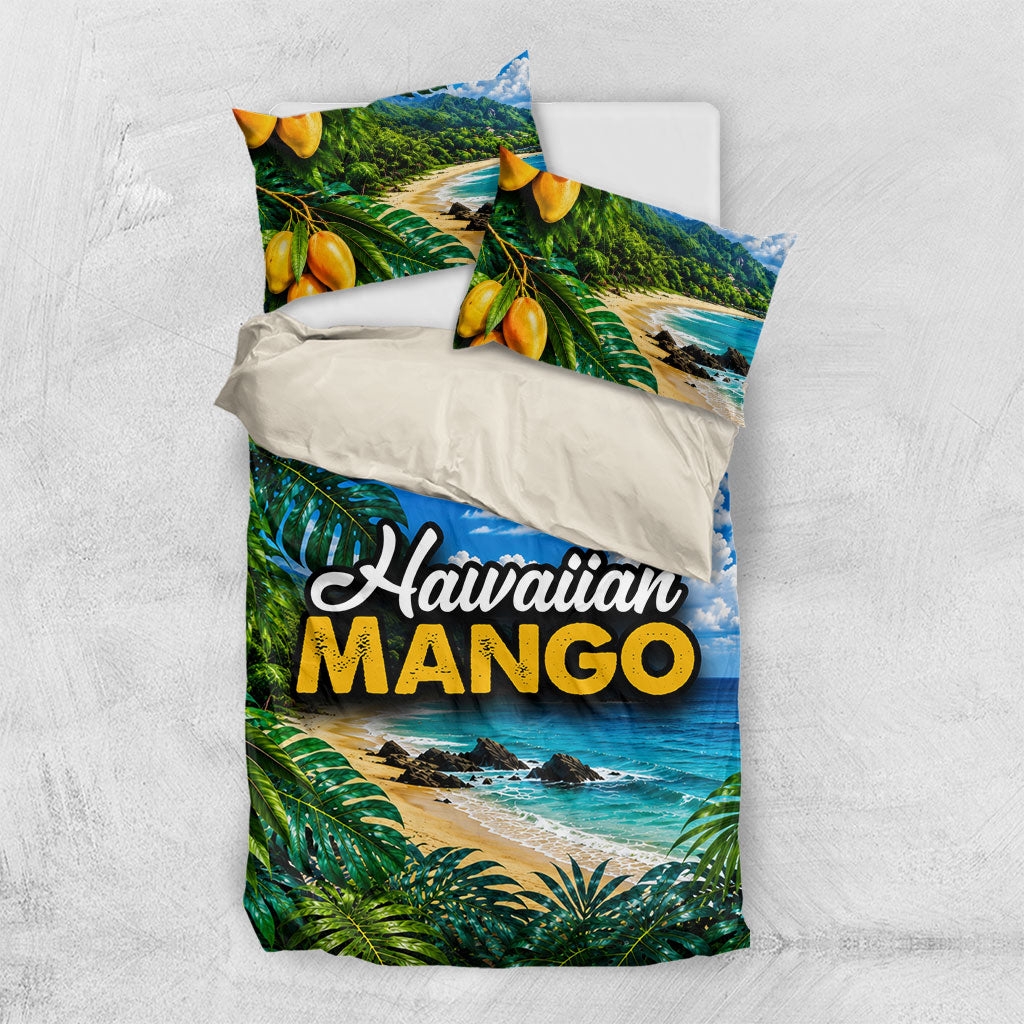 Hawaiian Mango Tropical Beach Bedding Set Scenic Island Nature Exotic Fruit Graphic