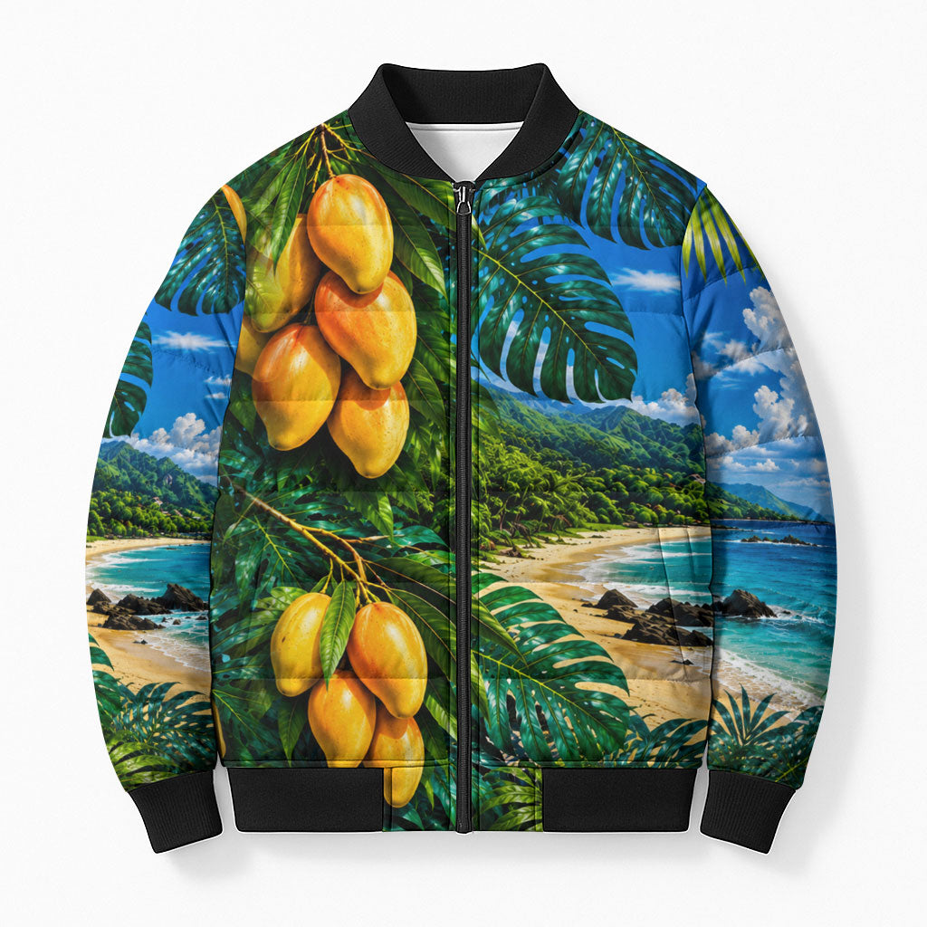 Hawaiian Mango Tropical Beach Bomber Puffer Jacket Scenic Island Nature Exotic Fruit Graphic