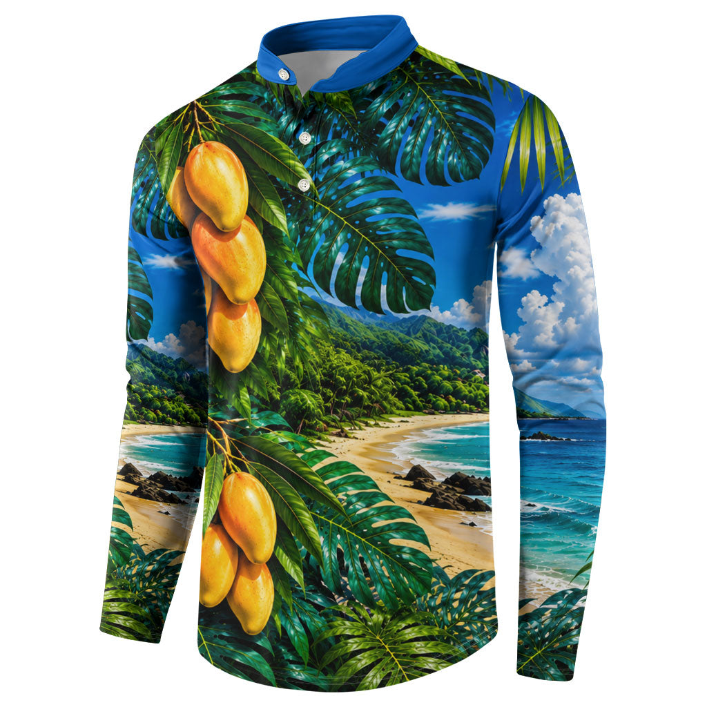 Hawaiian Mango Tropical Beach Button Sweatshirt Scenic Island Nature Exotic Fruit Graphic