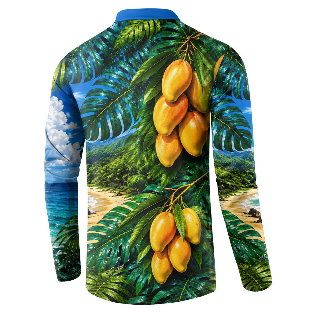 Hawaiian Mango Tropical Beach Button Sweatshirt Scenic Island Nature Exotic Fruit Graphic