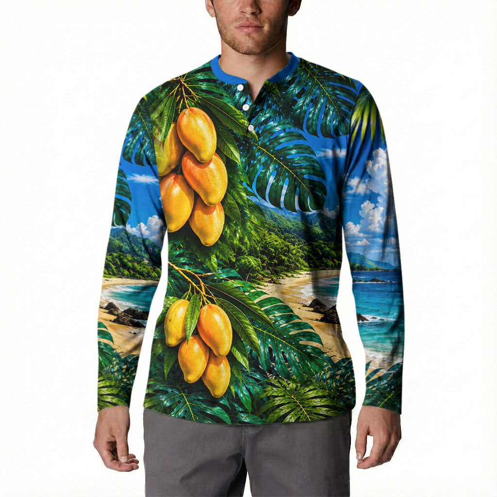 Hawaiian Mango Tropical Beach Button Sweatshirt Scenic Island Nature Exotic Fruit Graphic