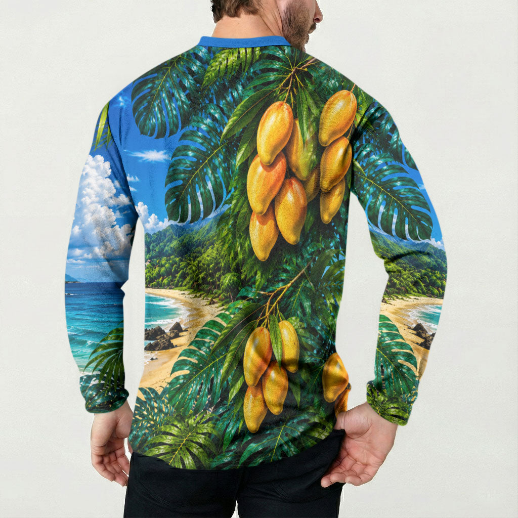 Hawaiian Mango Tropical Beach Button Sweatshirt Scenic Island Nature Exotic Fruit Graphic