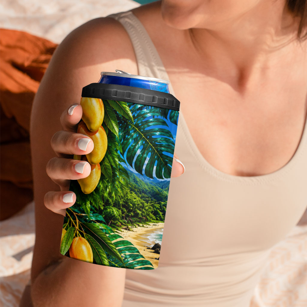 Hawaiian Mango Tropical Beach 4 in 1 Can Cooler Tumbler Scenic Island Nature Exotic Fruit Graphic