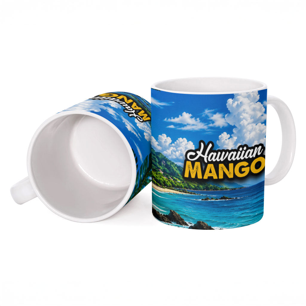 Hawaiian Mango Tropical Beach Ceramic Mug Scenic Island Nature Exotic Fruit Graphic