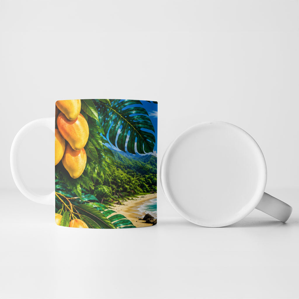 Hawaiian Mango Tropical Beach Ceramic Mug Scenic Island Nature Exotic Fruit Graphic