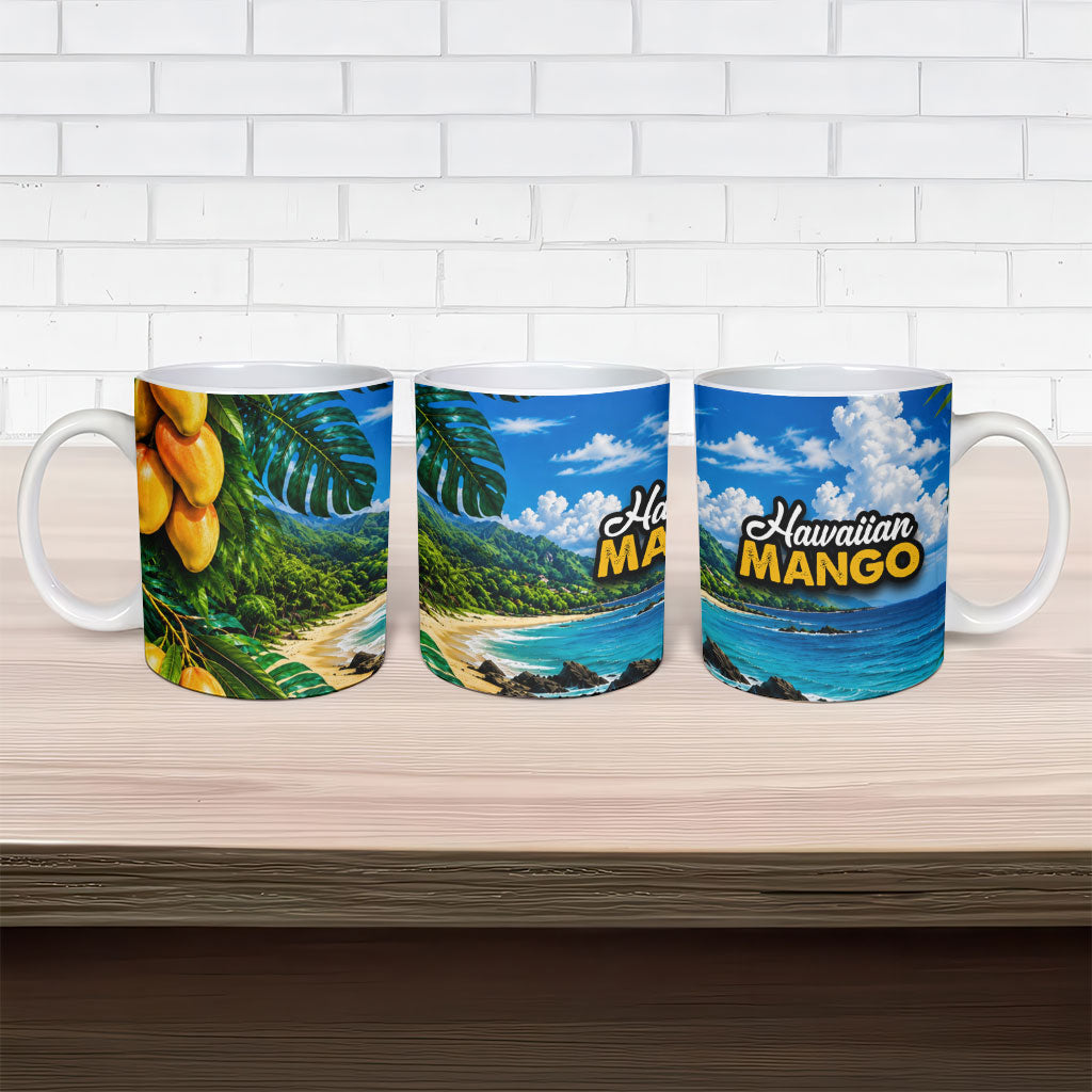 Hawaiian Mango Tropical Beach Ceramic Mug Scenic Island Nature Exotic Fruit Graphic