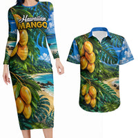 Hawaiian Mango Tropical Beach Couples Matching Long Sleeve Bodycon Dress and Hawaiian Shirt Scenic Island Nature Exotic Fruit Graphic
